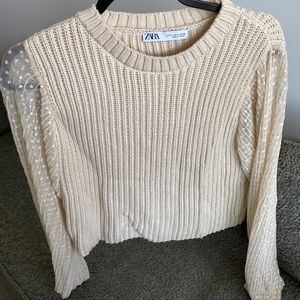 Cream Sweater with sheer sleeves